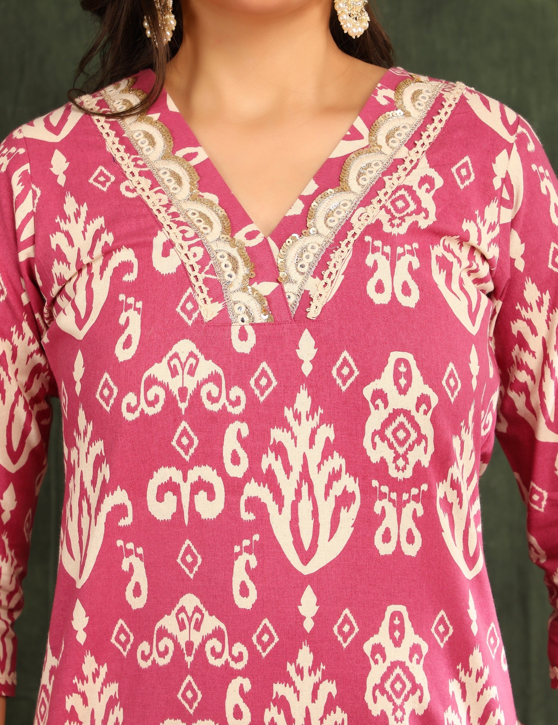 Women Printed Regular Thread Work Pure Cotton Kurta with Palazzos